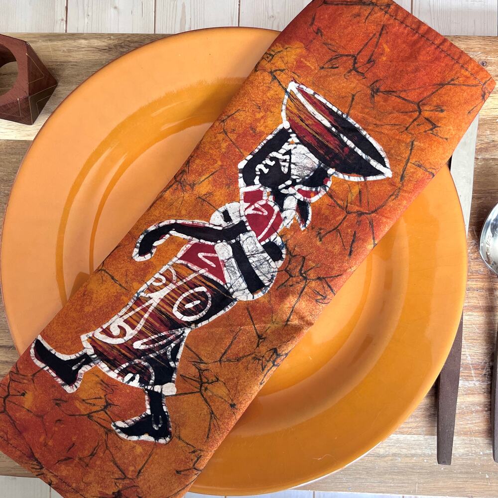 Handcrafted African Batik Fabric Napkin Set of 4 Multi-Colors Stylized Woman